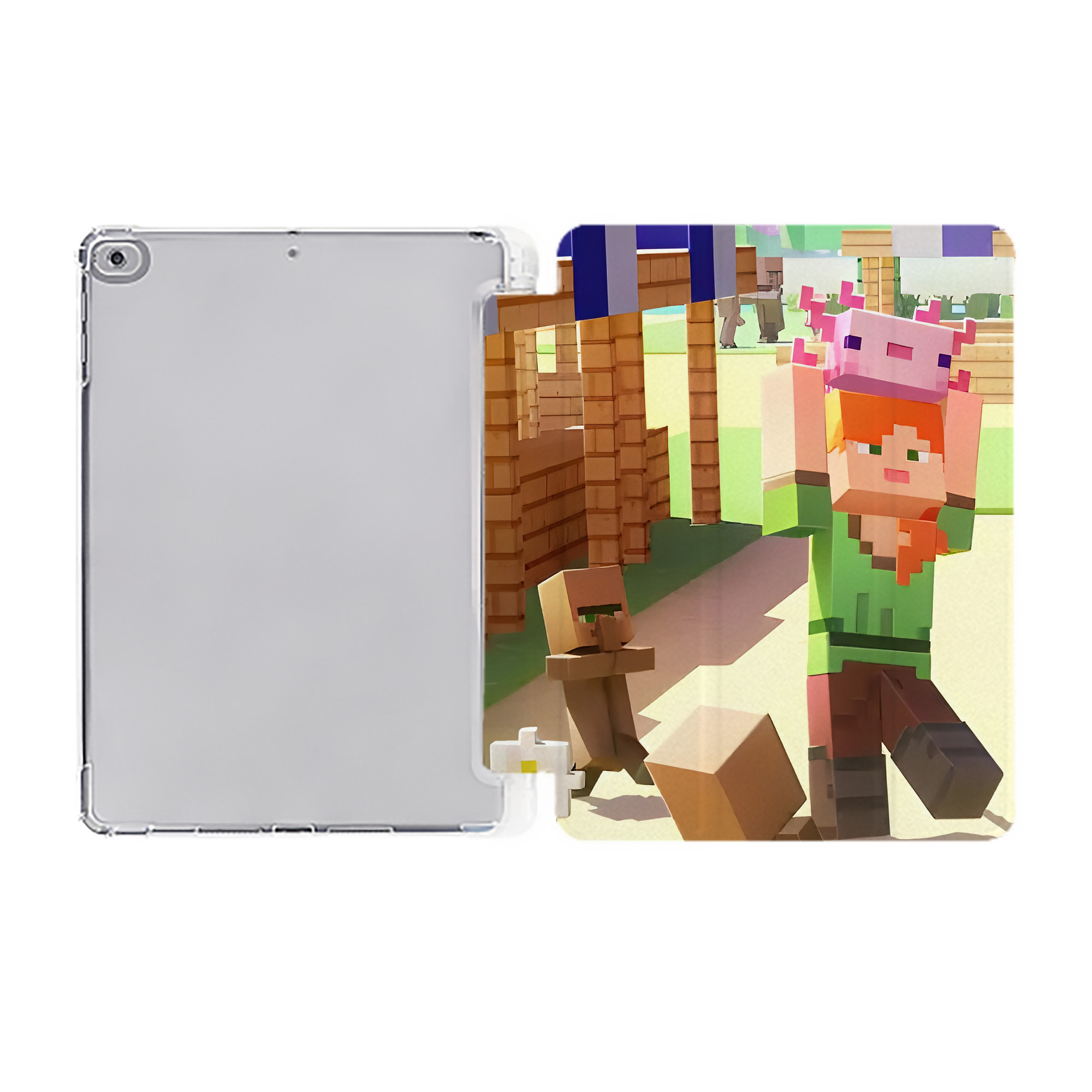 （画像用） マインクラフト ブロックの世界 Minecraft MC Block world IPad ケース ペン収納付き 三つ折りスタンド PUレザー×シリコン 対応機種9.5/10.5/10.9インチ